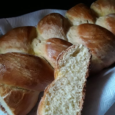 Braided Egg Bread Sliced to show inside